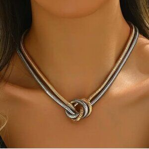 White & Gold Electro-Plated Twisted Snake Chain Knot Necklace